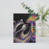 Raccoon and a Neon Chalk Mushroom at Night Postkarte (Stehend Vorderseite)