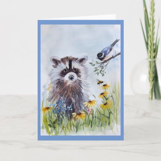 Raccoon and Spring Friends Blank Greeting Card Karte (Vorderseite)