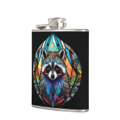 Raccoon Animal Portrait Gestaltetes Glas Kunst, Di Flachmann (Links)