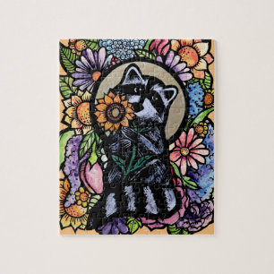 Raccoon Art Blume Raccoons Design & Gestaltung Puzzle