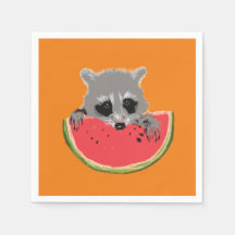 Raccoon aß Wassermelone