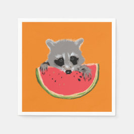 Raccoon aß Wassermelone Serviette