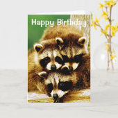 Raccoon Babies Happy Birthday Grußkarte Karte (Gelbe Blume)