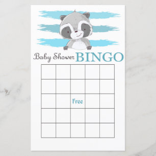 Raccoon Baby Dusche Bingokarte