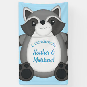 Raccoon Baby Dusche Blue Banner