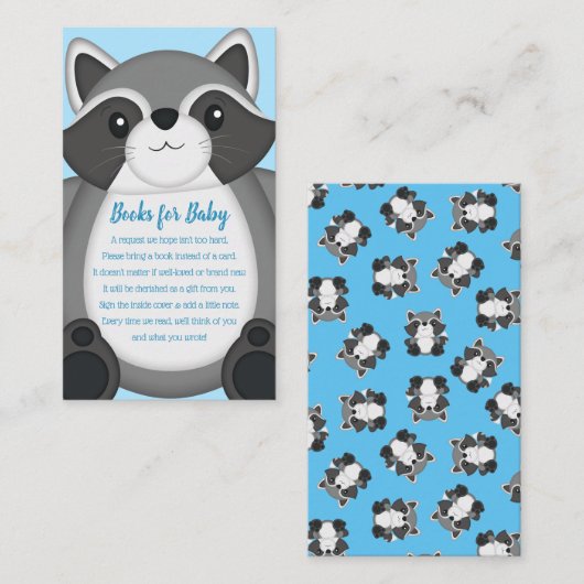 Raccoon Baby Dusche Blue Begleitkarte (Vorne/Hinten)
