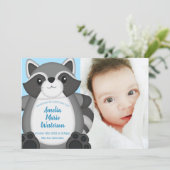 Raccoon Baby Dusche Blue Einladung (Stehend Vorderseite)