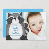 Raccoon Baby Dusche Blue Einladung (Vorne/Hinten)