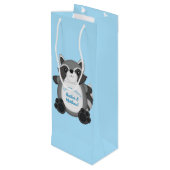 Raccoon Baby Dusche Blue Geschenktüte Für Weinflaschen (Rückseite Schrägansicht)