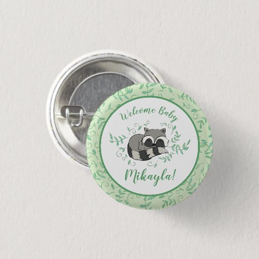 Raccoon Baby Dusche Button (Vorne & Hinten)