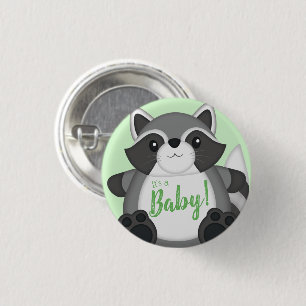 Raccoon Baby Dusche Grün Button