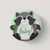 Raccoon Baby Dusche Grün Button (Vorderseite)