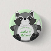 Raccoon Baby Dusche Grün Button (Vorderseite)