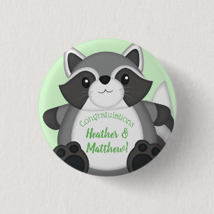 Raccoon Baby Dusche Grün Button