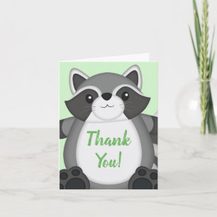 Raccoon Baby Dusche Grün Dankeskarte