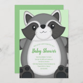 Raccoon Baby Dusche Grün Einladung (Vorne/Hinten)