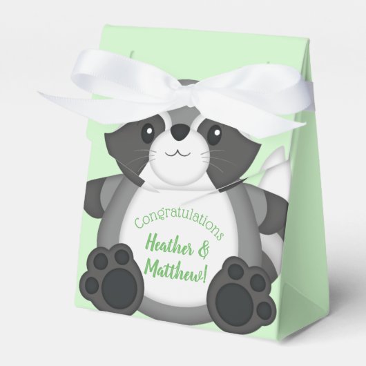 Raccoon Baby Dusche Grün Geschenkschachtel (Vorderseite)