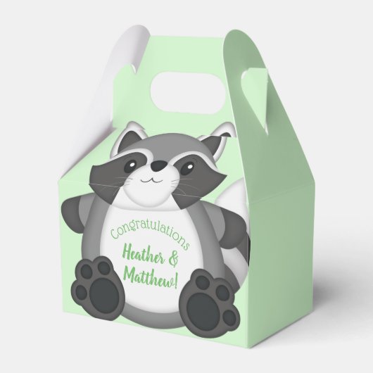 Raccoon Baby Dusche Grün Geschenkschachtel (Vorderseite)