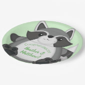 Raccoon Baby Dusche Grün Pappteller (Schrägansicht)