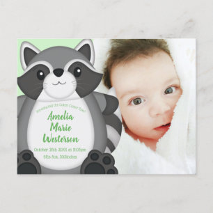 Raccoon Baby Dusche Grün Postkarte