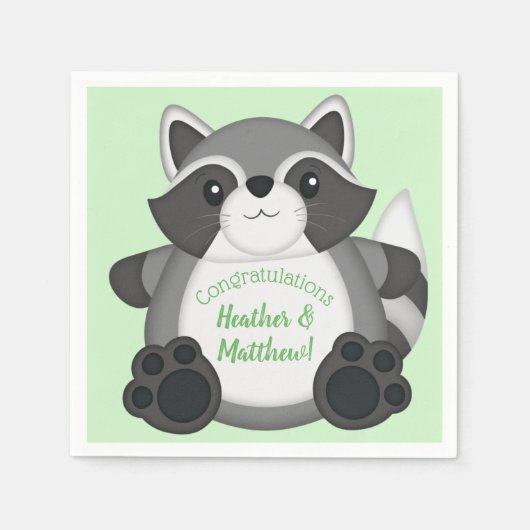Raccoon Baby Dusche Grün Serviette (Vorderseite)
