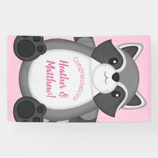 Raccoon Baby Dusche Rosa Banner (Horizontal)