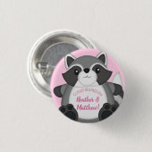 Raccoon Baby Dusche Rosa Button (Vorne & Hinten)