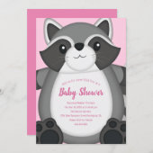 Raccoon Baby Dusche Rosa Einladung (Vorne/Hinten)