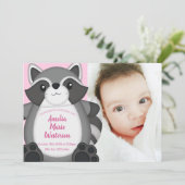Raccoon Baby Dusche Rosa Einladung (Stehend Vorderseite)