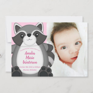 Raccoon Baby Dusche Rosa Einladung