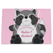 Raccoon Baby Dusche Rosa Große Geschenktüte (Vorderseite)