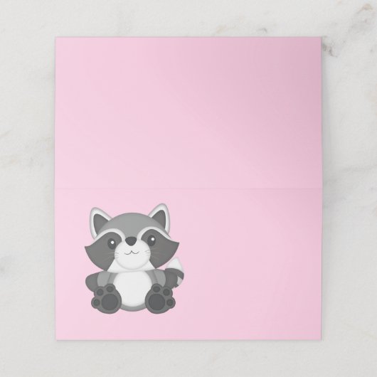 Raccoon Baby Dusche Rosa Platzkarte (Außenseite Aufgefaltet)
