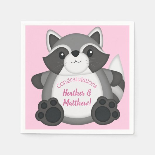 Raccoon Baby Dusche Rosa Serviette (Vorderseite)