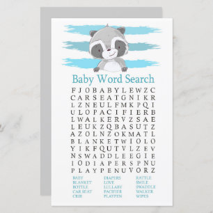 Raccoon Baby Shooter Word Search Game