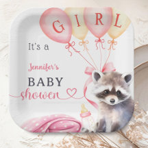 Raccoon Baby Shower Girl Pink Niedliches Papier