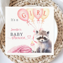 Raccoon Baby Shower Girl Pink Niedliches Papier