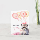 Raccoon Babydusche Girl Pink geklappt Dankeskarte (Vorderseite)