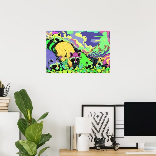 Raccoon Berries Surreal Wall Art Poster (Heimbüro)