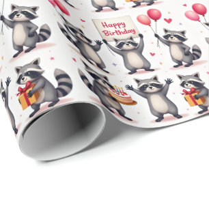 Raccoon Birthday Celebration Scene - Birthday Geschenkpapier