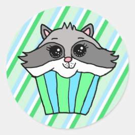 Raccoon Birthday Cupcake Runder Aufkleber