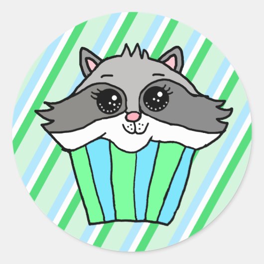 Raccoon Birthday Cupcake Runder Aufkleber (Vorderseite)