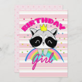 Raccoon Birthday Girl Animal Party Raccoon Einladung (Vorne/Hinten)