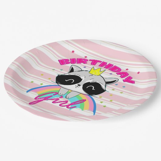 Raccoon Birthday Girl Animal Party Raccoon Pappteller (Schrägansicht)