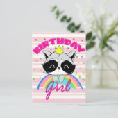 Raccoon Birthday Girl Animal Party Raccoon Postkarte (Stehend Vorderseite)