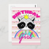 Raccoon Birthday Girl Animal Party Raccoon Postkarte (Vorne/Hinten)
