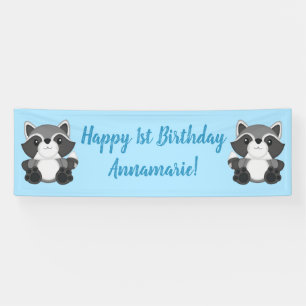 Raccoon Birthday Party Blue Banner