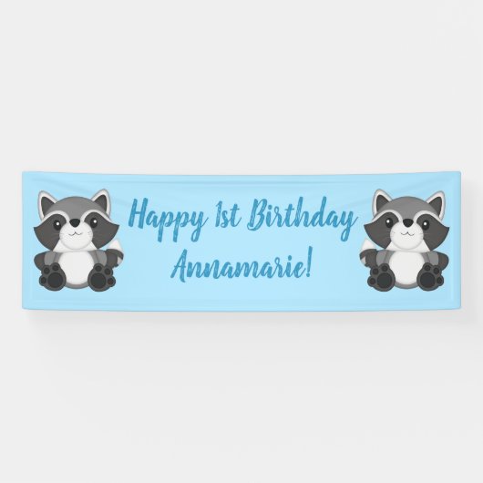 Raccoon Birthday Party Blue Banner (Horizontal)