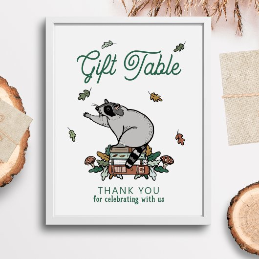 Raccoon Book Themed Party Gift Table Sign Poster