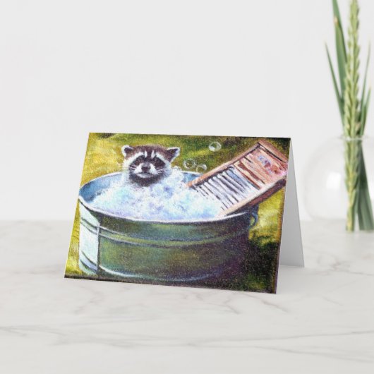 Raccoon Bubble Bath Blanko Grußkarte Dankeskarte (Vorderseite)