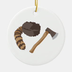 Raccoon Cap & Ax Keramik Ornament